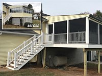 <b>Installed a 320 square foot Trex Select Saddle Deck inside an existing screened porch using hidden fasteners. Railing is white vinyl with white vinyl balusters and posts. </b>
